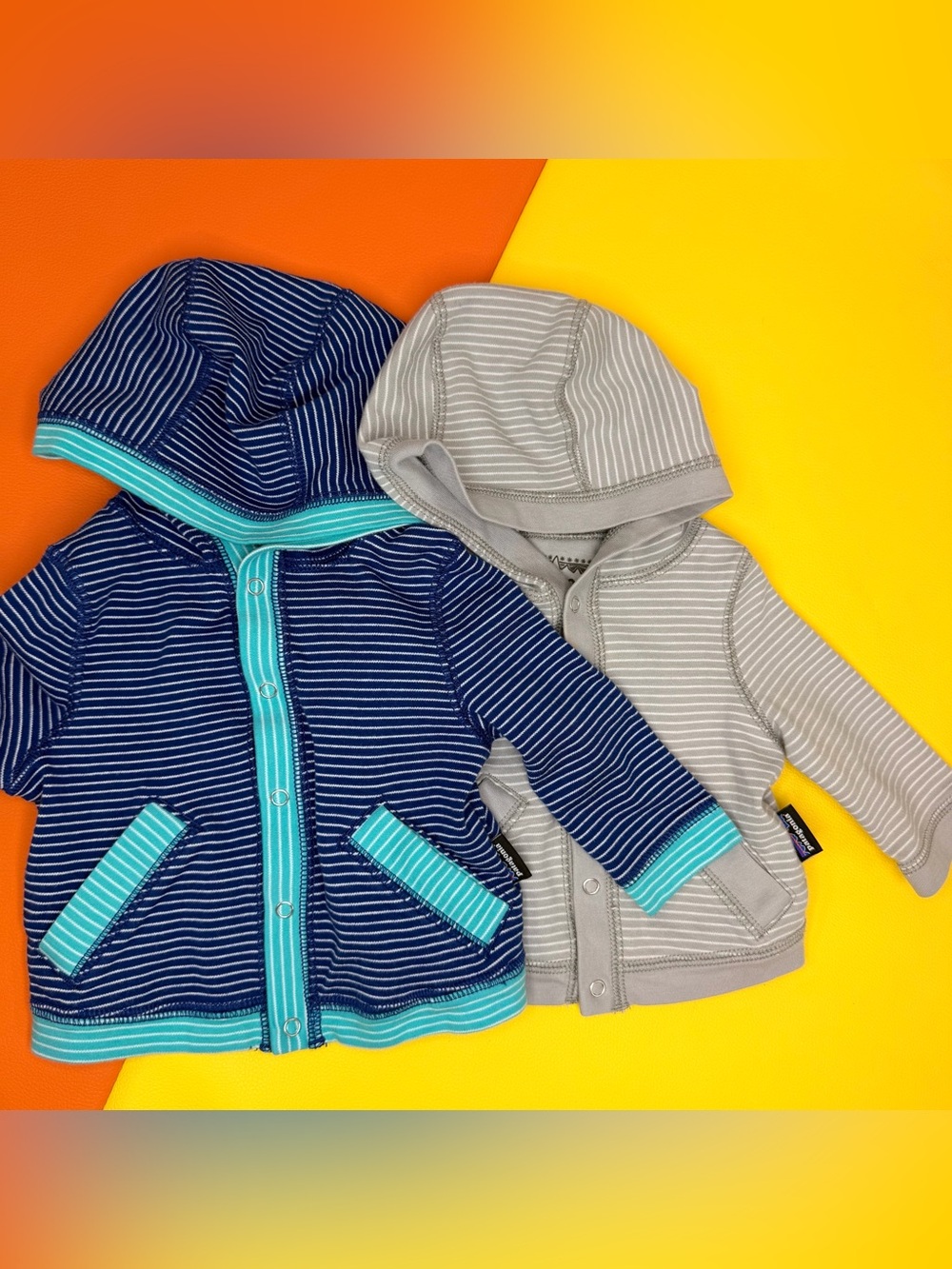 Patagonia Striped Cotton Baby Hoodie Jacket Bundle of Two Newborn & 0-3Months